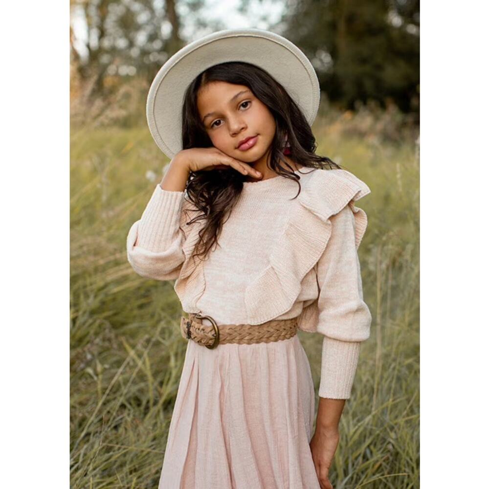 Joyfolie Reagan Heather Blush Ruffled Sweater